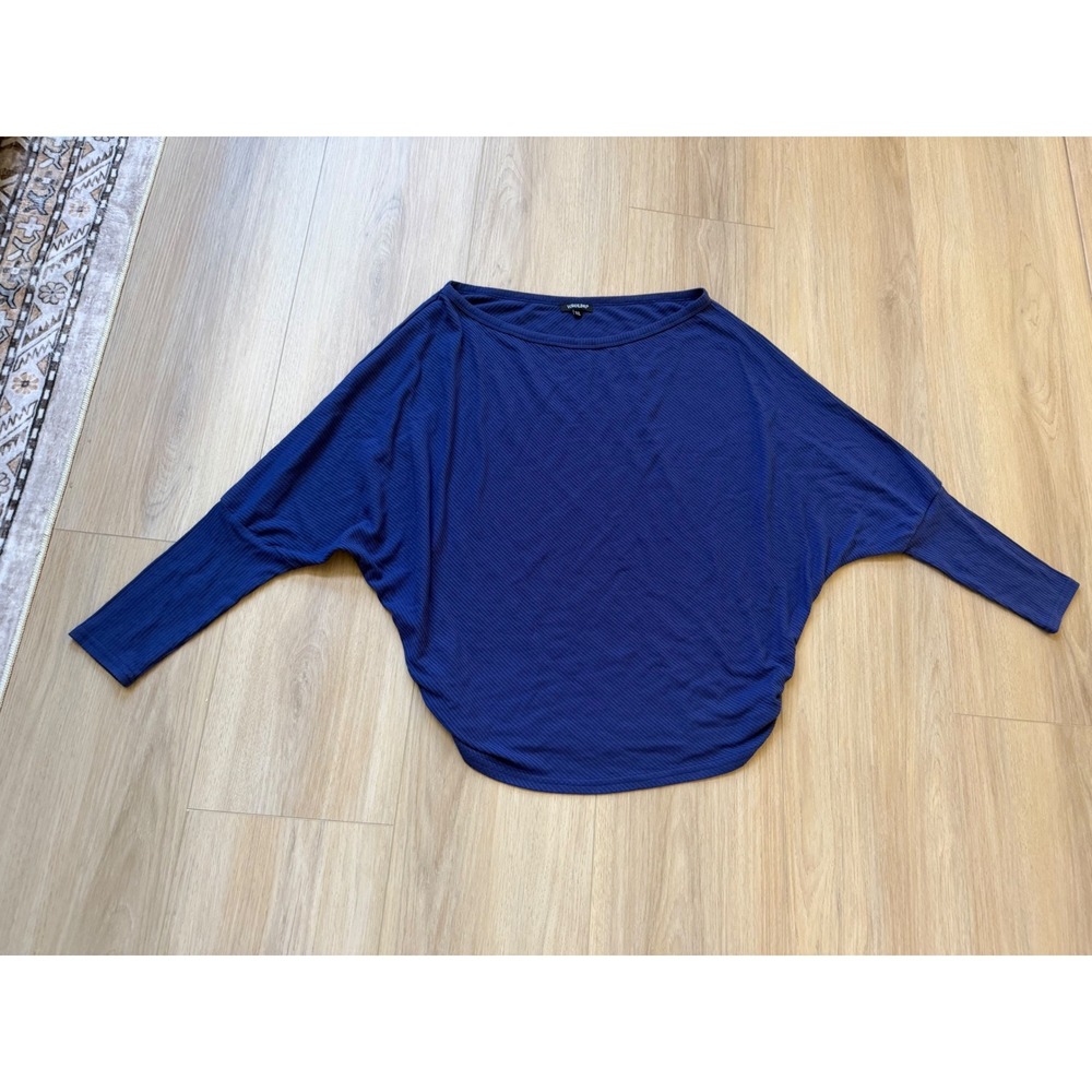 Voanlimo Womens XL Royal Blue Ribbed Knit Dolman Sleeve Boat Neck Top Oversized